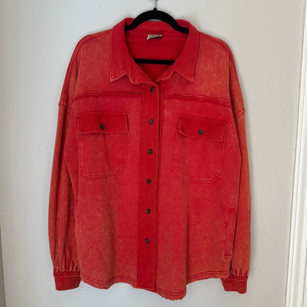 Faded Gypsy Rust‎ Cotton Button Up Sweatshirt Shacket, Oversized, size Medium